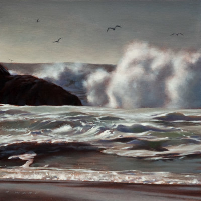 SOLD "Sea Spray and Gulls," by Ray Ward 10 x 10 - oil $700 Unframed $900 Custom framed