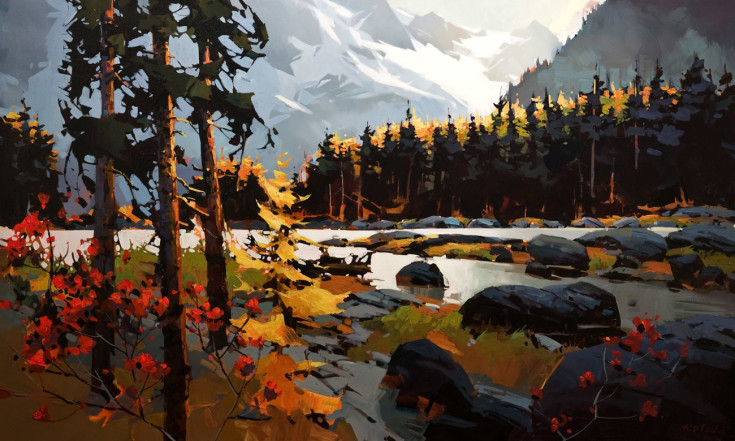 SOLD "Columbia Icefield Parkway in Autumn Colours," by Michael O'Toole 36 x 60 - acrylic $7600 Unframed $8450 Custom framed