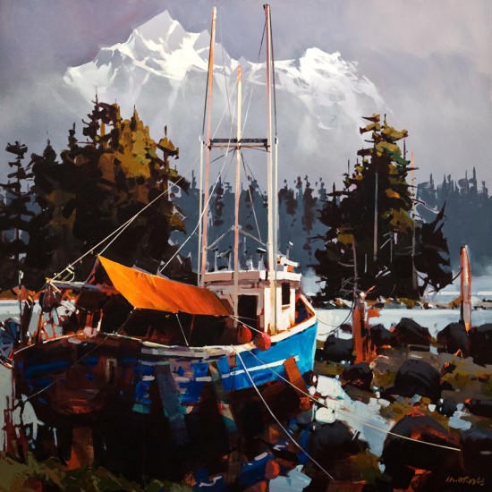 SOLD "Stranded Along the Skeena," by Michael O'Toole 36 x 36 - acrylic $4600 Unframed $5400 Custom framed