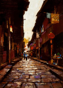 SOLD "The Alley," by Min Ma 5 x 7 - acrylic $450 Unframed $575 in show frame