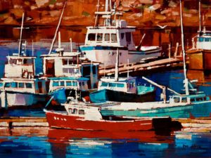 SOLD "Fishing Boats," by Min Ma 6 x 8 - acrylic $510 Unframed $645 in show frame