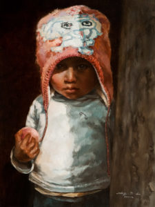 SOLD "Peering Out From the Shadows," by Donna Zhang 12 x 16 - oil $1620 Unframed $1950 in show frame