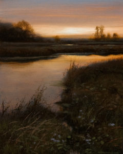 SOLD "Valley Marsh - Dusk," by Renato Muccillo 4 x 5 - oil $1090 in show frame
