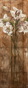 SOLD "Charm of Bloom," by Linda Thompson 12 x 36 - acrylic $1500 in show frame $1040 Unframed (thick canvas wrap)