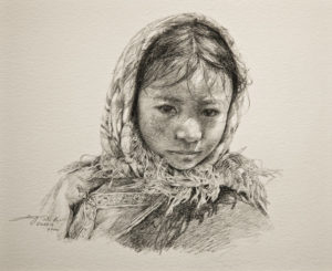 SOLD "A Gentle Soul," by Donna Zhang 10 x 12 - pencil drawing $1240 in show frame