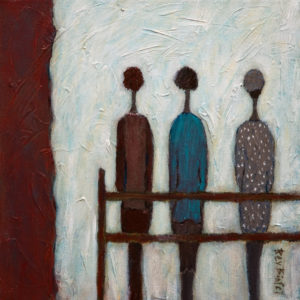 SOLD "Guess Who I Saw Today," by Bev Binfet 10 x 10 - mixed media $395 Unframed $490 in show frame