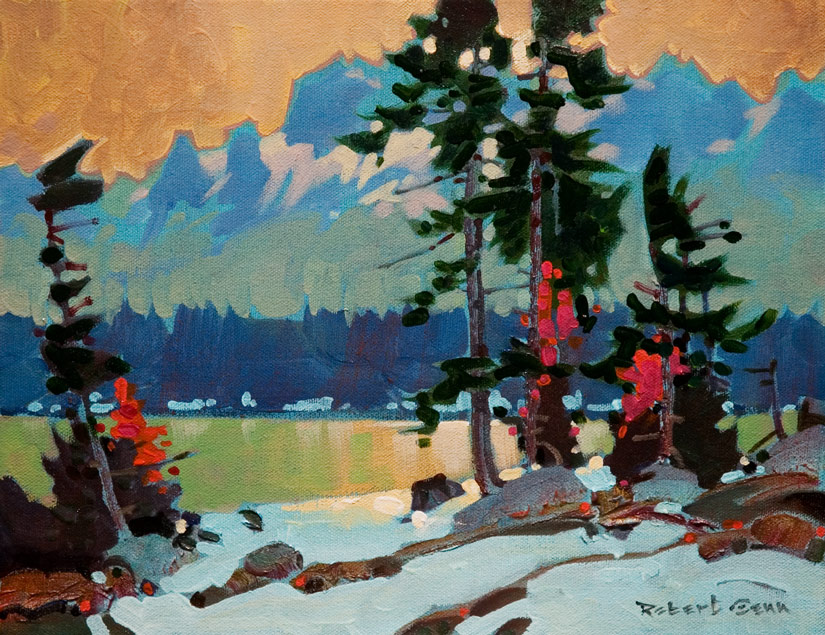 SOLD ``Jasper Lakes Contraluz,`` by Robert Genn 11 x 14 - acrylic $2200 Unframed