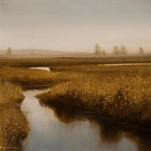 SOLD "October Marsh," by Renato Muccillo 5 x 5 - oil on mylar $1150 in show frame