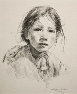 SOLD "Plateau Princess," by Donna Zhang 10 x 12 1/2 - pencil drawing $1240 in show frame