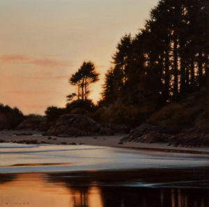 SOLD "Shoreline in Fading Light," by Ray Ward 14 x 14 - oil $1060 Unframed