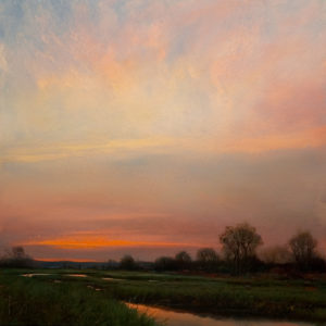 SOLD "Smouldering Skies," by Renato Muccillo 18 x 18 - oil on panel $2800 with show frame
