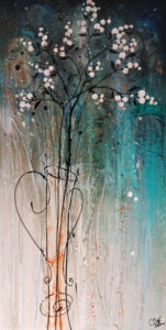SOLD "Snowberries Blue," by Laura Harris 24 x 48 - acrylic $3825 in show frame $3450 Unframed (thick canvas wrap)