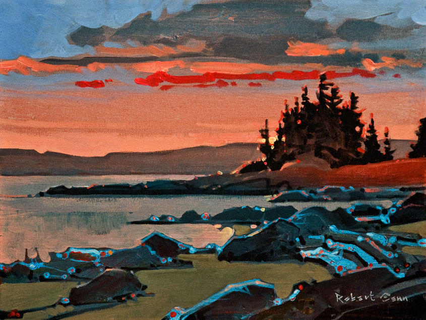 SOLD "Sunset on Cortes, Hollyhock," by Robert Genn 12 x 16 - acrylic $4700 Unframed