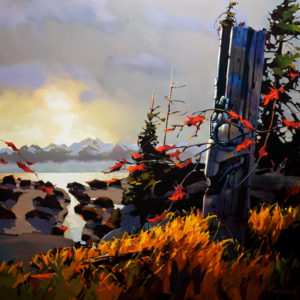 SOLD "Twilight Time on the Skeena," by Michael O'Toole 40 x 40 - acrylic $4850 Unframed
