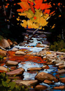 SOLD "Autumn Cascade," by Min Ma 5 x 7 - acrylic $310 Unframed $450 with Show frame