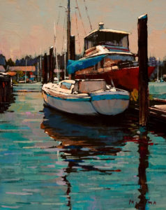 SOLD "Boat and Reflection," by Min Ma 8 x 10 - acrylic $745 in show frame $735 in standard drame