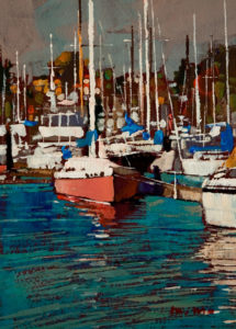 SOLD "Boats," by Min Ma 5 x 7 - acrylic $540 Framed $390 Unframed