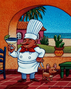 SOLD "Chef Fernando and His Dog Chico," by Michael Stockdale 8 x 10 - acrylic $370 (thick canvas wrap without frame)