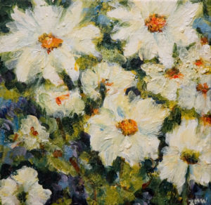 SOLD "Daisies I," by Ingrid Mann-Willis 8 x 8 - acrylic $180 Unframed $360 with Show frame