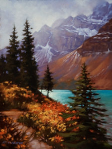 SOLD "Early Autumn, Bow Lake," by Ray Ward 9 x 12 - oil $650 Unframed $845 with Show frame