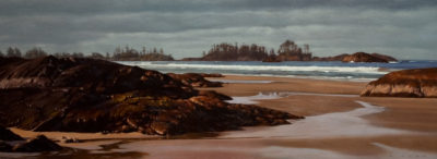 SOLD "Ebb Tide, Chesterman," by Ray Ward 18 x 48 - oil $3140 in show frame $3020 in standard frame
