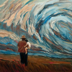 SOLD "Father and Child With Storm," by Steve Coffey 12 x 12 - oil $840 (thick canvas wrap without frame)