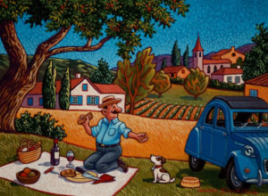 SOLD "Monsieur Champignon's Picnic," by Michael Stockdale 9 x 12 - acrylic $420 Unframed $595 with Show frame