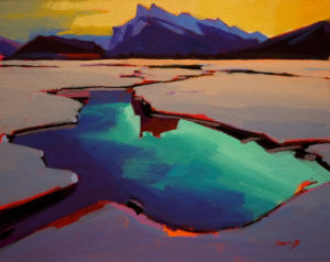 SOLD "Open Water (Mt. Rundle)," by Mike Svob 8 x 10 - acrylic $435 Unframed $600 with Show frame