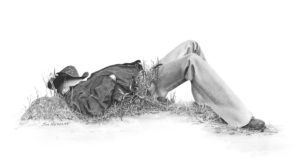 SOLD "Quick Nap on the Trail," by Jim Nedelak 6 x 11 5/8 - charcoal drawing $700 Framed