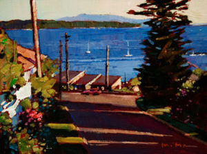SOLD "Streets of White Rock," by Min Ma 6 x 8 - acrylic $610 in show frame $570 in standard frame