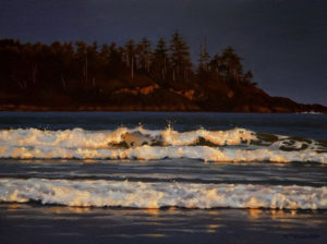 SOLD "Warm Light on Evening Surf," by Ray Ward 9 x 12 - oil $650 Unframed $845 with Show frame