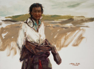 SOLD "Young Tibetan," by Donna Zhang 12 x 16 - oil $1690 Framed