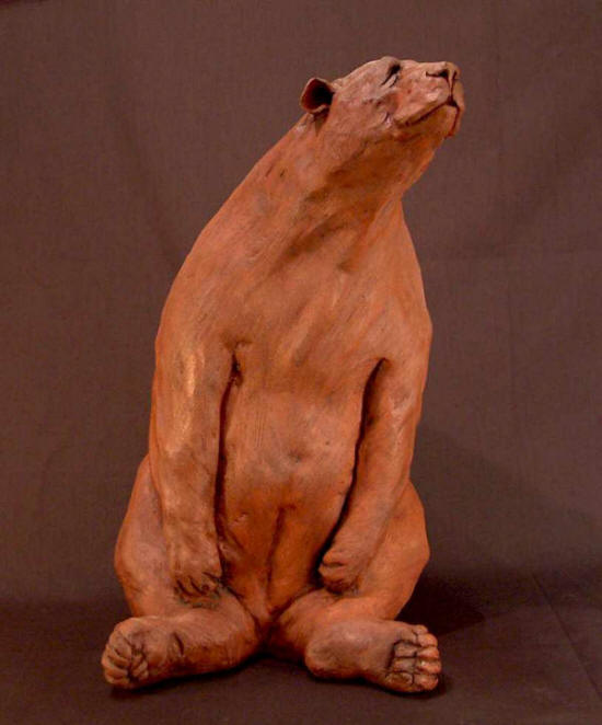 SOLD "Bus Stop Bear #1" Original Fired Clay - 15" high $875