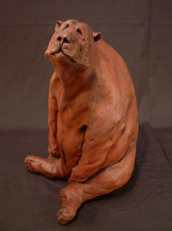 SOLD "Bus Stop Bear #2" Original Fired Clay - 15" high $875
