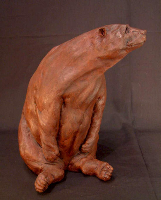 SOLD "Bus Stop Bear #3" Original Fired Clay - 15" high $875