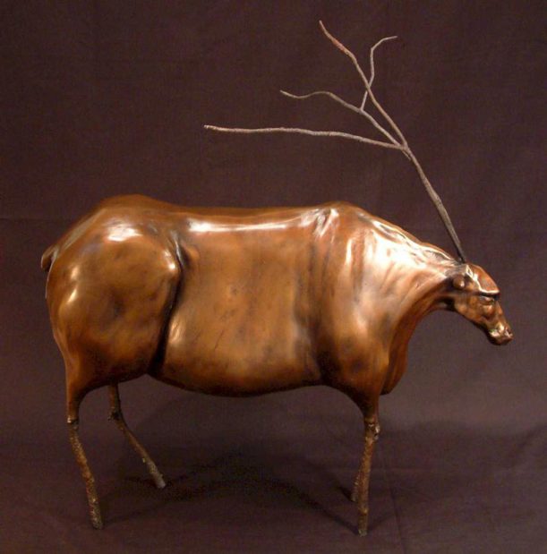 SOLD OUT "Caribou," by Nicola Prinsen Bronze - 21" (H) (incl. antlers) x 18" (L) No. 4 of edition of 5 - $2800