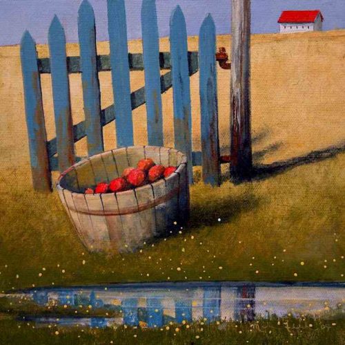 SOLD "Gate and Basket," by Mark Fletcher 8 x 8 - acrylic $500 Unframed