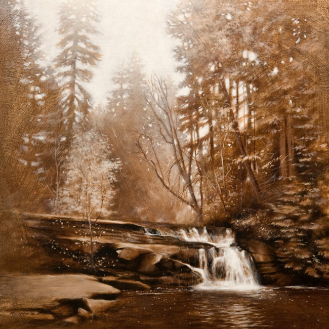 SOLD "Millstone Waterfall (Tonal Study)," by Ray Ward 12 x 12 - oil $980 Unframed $1440 Custom framed