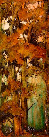 SOLD "Probably a Couple of Poplars" 9 x 24 - acrylic $975 Framed