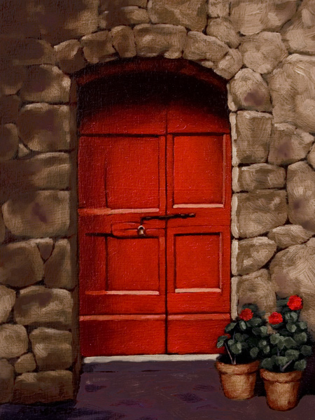 SOLD "Red Door Tuscany" 6 x 8 - oil $560 Framed $600 Custom framed