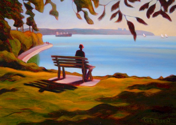 SOLD "Watching the Bay, Stanley Park" 9 x 12 - oil $600 Framed