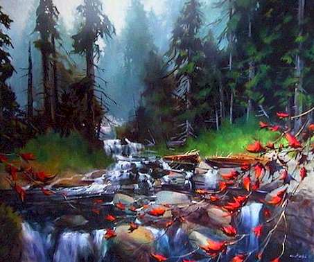 SOLD "Autumn Pool (Nakusp)" by Michael O'Toole 40 x 48 - acrylic $3870 Framed