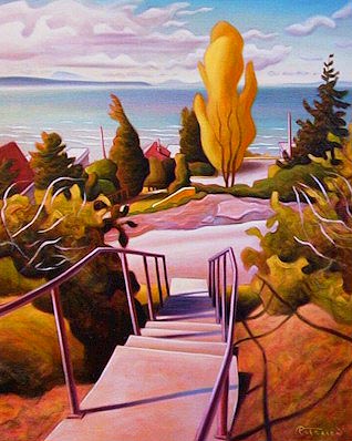 SOLD "Cypress Street Stairway" 24 x 30 - oil $1750 Framed