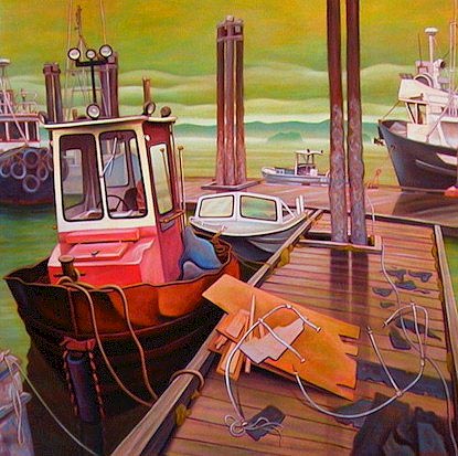 SOLD "On the Dock, Queen Charlotte City" 48 x 48 - oil $3375 (canvas wrap without frame)