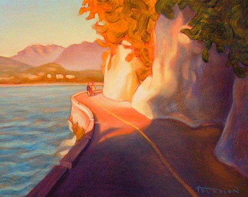 SOLD "Rounding the Bend, Stanley Park Seawall, Vancouver" 8 x 10 - oil $475 Framed