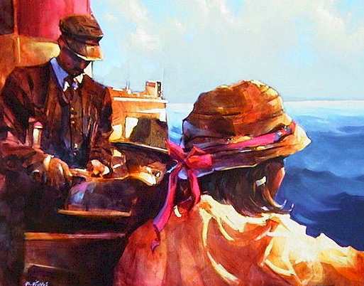 SOLD "The Ticket Collector" by Michael O'Toole 24 x 30 - acrylic $1700 Framed