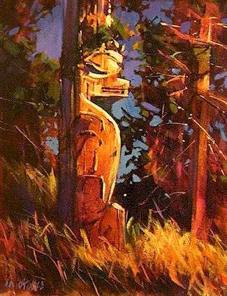 SOLD "Totem at Skedans" by Michael O'Toole 11 x 14 - acrylic $575 Framed