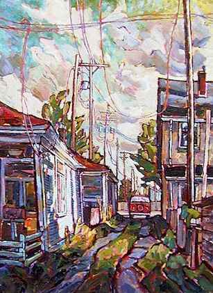 SOLD "Tower Street Near Main" by Ed Loenen 18 x 24 - oil $1275 Framed