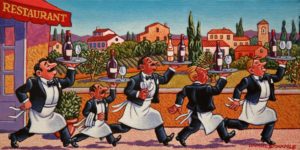 SOLD "The Charge of the Wine Brigade," by Michael Stockdale 6 x 12 - acrylic $370 Unframed $470 in show frame