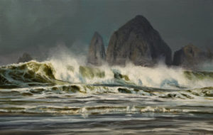 SOLD "Haystack Rock," by Renato Muccillo 7 x 11 - oil $2370 in show frame